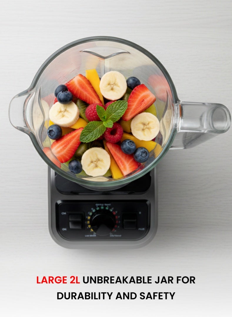 أوجيرا خلاط تجاري OG500CBR بقوة 2000 واط، سعة 2 لتر بوعاء غير قابل للكسر، تحكم تدريجي بالسرعة، خاصية النبض، تصميم للخدمة الشاقة - Image 3